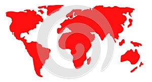 World map showing continents in red isolated