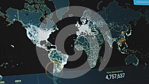 World map showing cyber attacks, counting total usage of DDOS weapons.