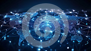 Global Network Digital World Map Technology Background Abstract Connections Data web blue dark dots