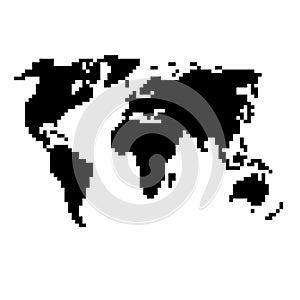 World map silhouette from black square pixels. Vector illustration