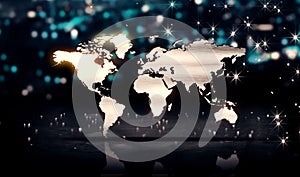 World Map Silver City Light Shine Bokeh 3D Background