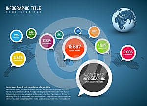 World map with simple pointer marks (speech bubbles)