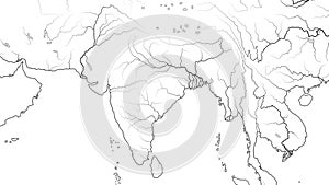 World Map of SOUTH ASIA REGION and INDIA SUBCONTINENT: Pakistan, India, Himalayas, Bengal. Geographic chart.