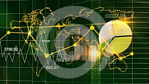 World Map Statistic Data Graph Dark Green Finance Background 3D