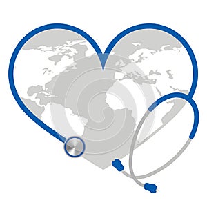 World map and stethoscope