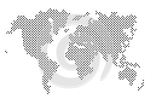 World map stylized with dots on white background. Dotted world map with continents