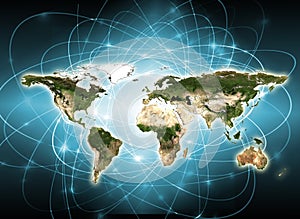 World map on a technological background. Best Internet Concept of global business. Elements of this image furnished by