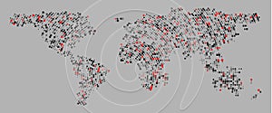 World map technology-style. Abstract World Map with square shapes for infographic.Travel Vector Illustration on white background.