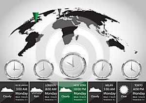 World map and time zone vector illustration