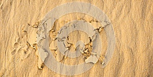 World Map Traced in Sand Made of Sand