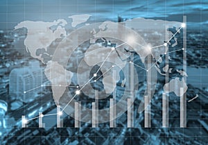 world map and trading graph