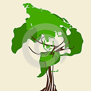 World Map Tree Illustration Art