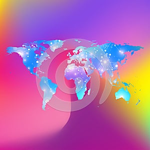 World map trendy liquid colors background. Global technology networking concept. Global network connections. Lines