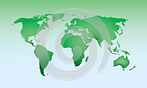 World map using green color with dark and light effect vector on light background