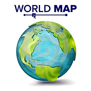 World Map Vector. 3d Planet Sphere. Earth With Continents. North America, South America, Africa, Europe. Isolated