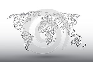 World map vector of black color geometric connected lines using triangles on light background illustration meaning strong network