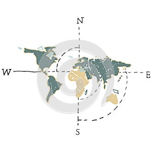 World map vector drawing illustration color earth maps green yellow cartographer on white background photo