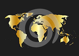 World map vector, isolated on black background. Flat Earth, map template for website pattern, annual report, infographics. Travel