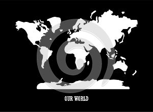 World map vector, isolated on black background. Flat Earth for web site pattern, anual report, infographics. Worldmap