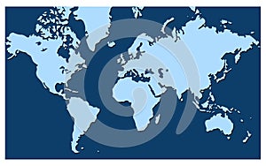 World map vector isolated on blue background. Flat Earth, inphographics. Globe similar world map icon. Travel worldwide