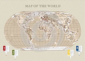 World Map Vector Vintage with relif