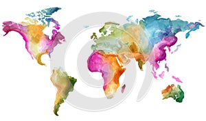 World map Vector watercolor. Colorful illustration grunge effects