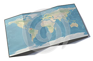 World map, Venezuela, drawn on a folded sheet, planisphere leaning on a surface