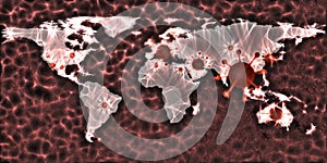 World map view on corona virus spots with aura photography
