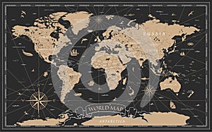 World Map Vintage Black Golden Detailed - Vector