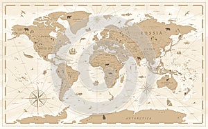 World Map Vintage Cartoon Detailed