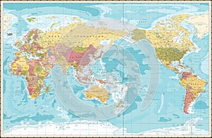 World Map Vintage Color Pacific Centred photo