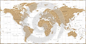 World Map - Vintage Golden Political - Vector Detailed Illustration