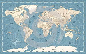World Map Vintage Old-Style - vector - blue and beige