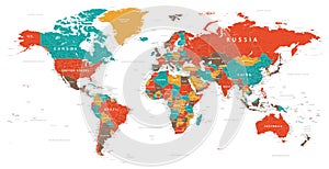 World Map Vintage Political - Vector Detailed Illustration - Layers