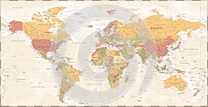 World Map Vintage Political - Vector Detailed Illustration - Layers