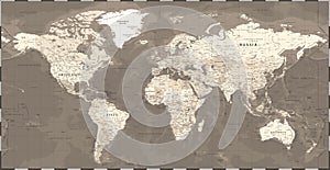 World Map - Vintage Retro Old Style - Vector Detailed Illustration - Beige Brown Colored