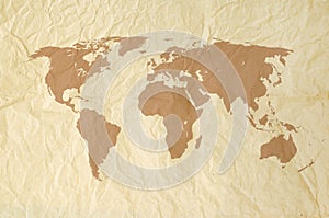 World map on Vintage yallow paper texture