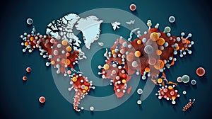 World map virus pandemia background. Generative AI