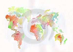 World map watercolor abstract pattern