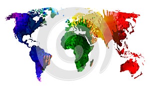 World Map watercolor, Colorful splash continents of the planet - vector