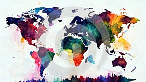 World map in watercolor style. Conceptual graphic showing diversity and the fight for the good of the climate