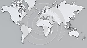 World map, white geographical map on a grey background