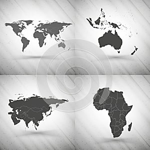 World maps set on gray background, grunge texture