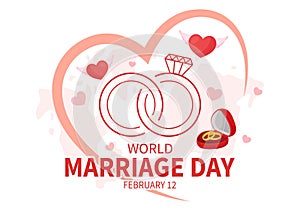 World Marriage Day Vector Illustration on February 12 with Ring of Love Symbol to Emphasize the Beauty and Loyalty of a Partner