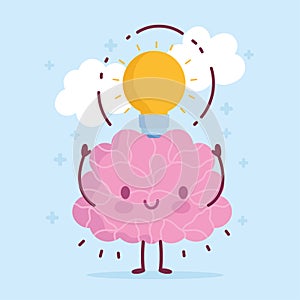 World mental health day, cartoon brain light bulb idea