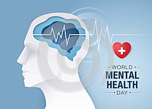 World mental health day, Human head with Brain and mental health