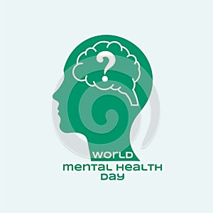 world mental health day poster with human brain and question mark