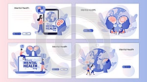 World mental health day. Psychology without borders. Psychologist online.Screen template for mobile smart phone, landing