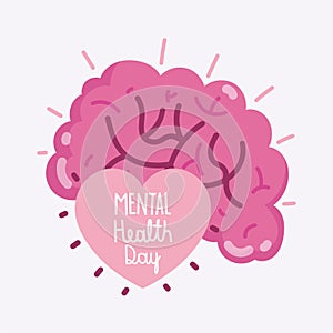 World mental health day text inside the human heart and brain