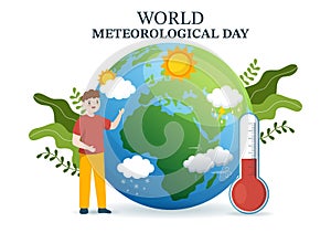 World Meteorological Day Illustration with Meteorology Science and Researching Weather in Flat Cartoon Hand Drawn for Landing Page